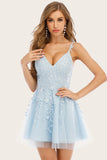 Blue Appliques Graduation Dress