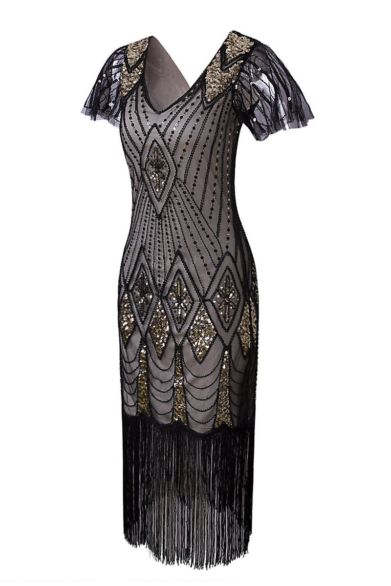 Load image into Gallery viewer, Flapper Black Sequins 1920s Dress