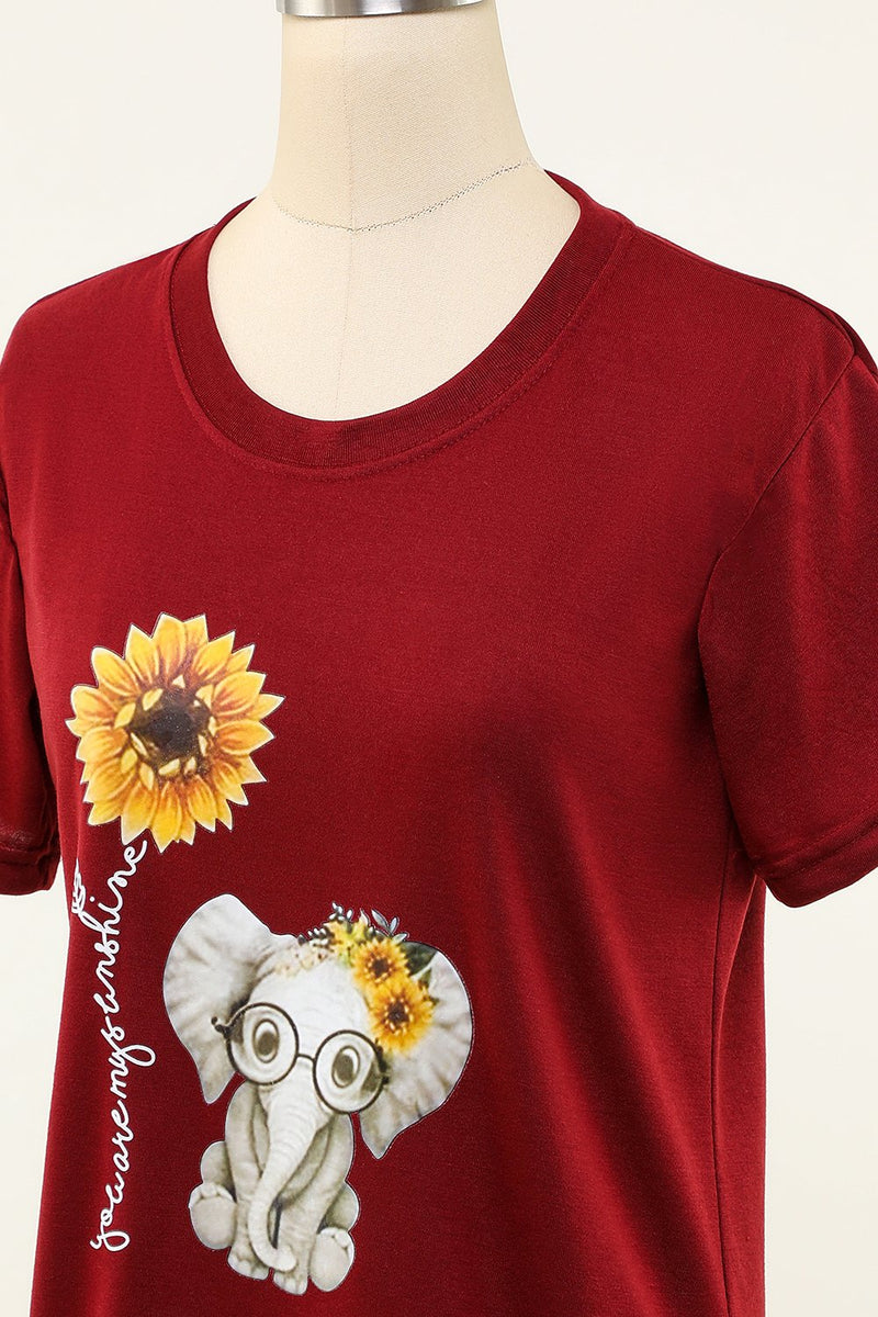 Load image into Gallery viewer, Elephant Sunflower Printed T-Shirt