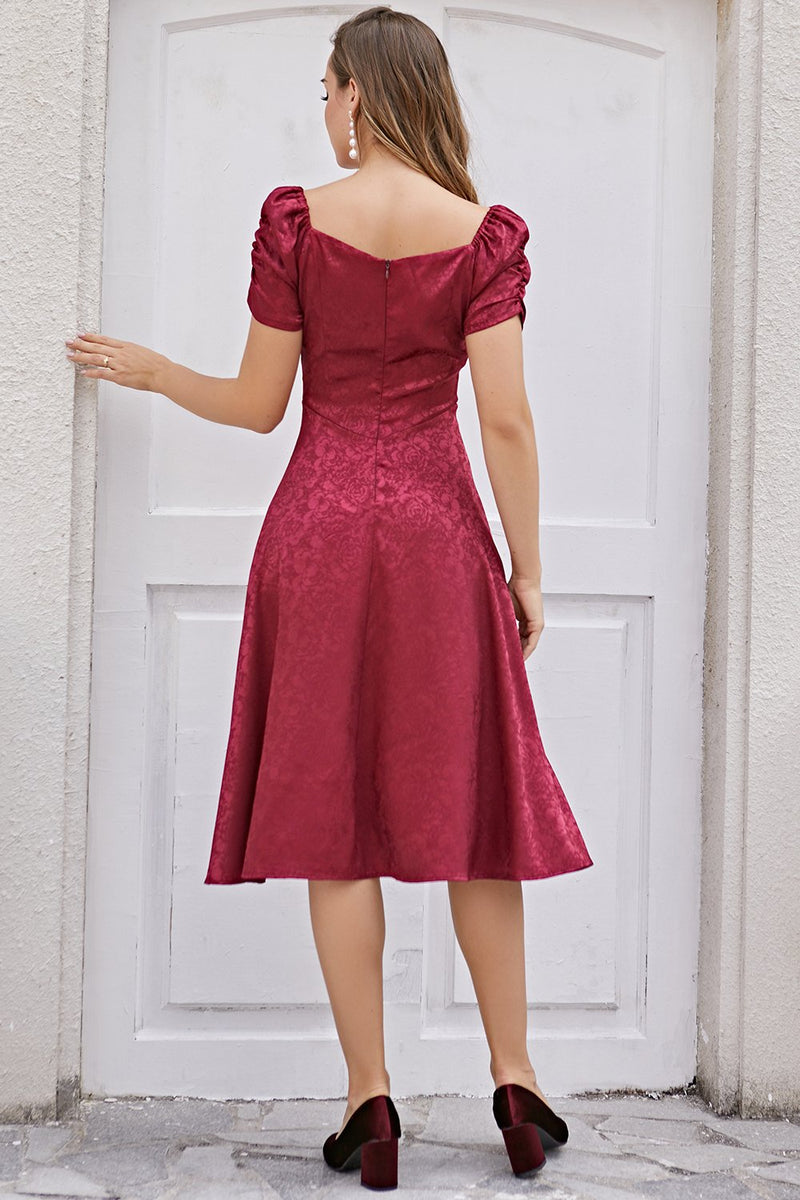 Load image into Gallery viewer, Burgundy Christmas Party Dress Short Sleeve