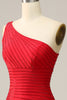 Load image into Gallery viewer, Mermaid One Shoulder Red Long Prom Dress with Beading