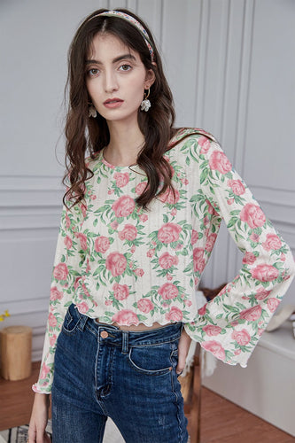 French Pastoral Small Fresh Flower Wood Ear Shirt