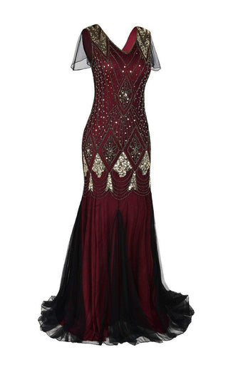 Burgundy 1920s Sequins Long Flapper Dress