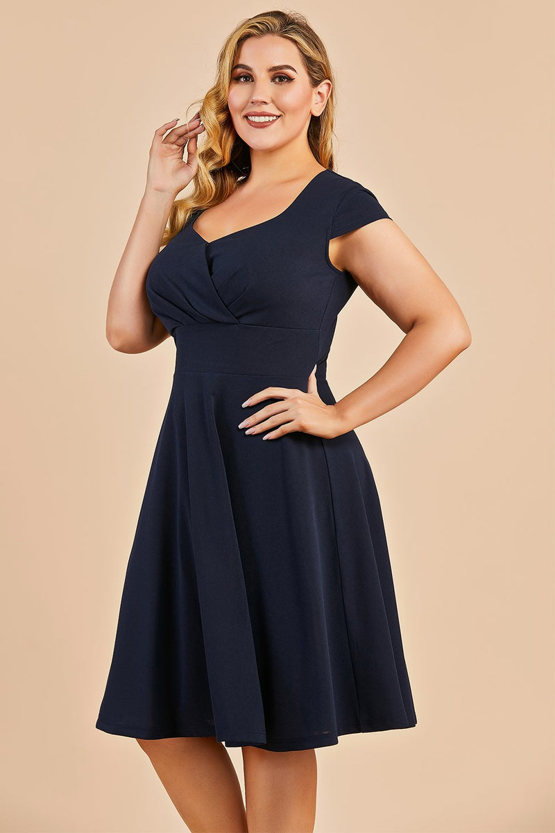 Load image into Gallery viewer, Navy Plus Size Vintage Swing Dress