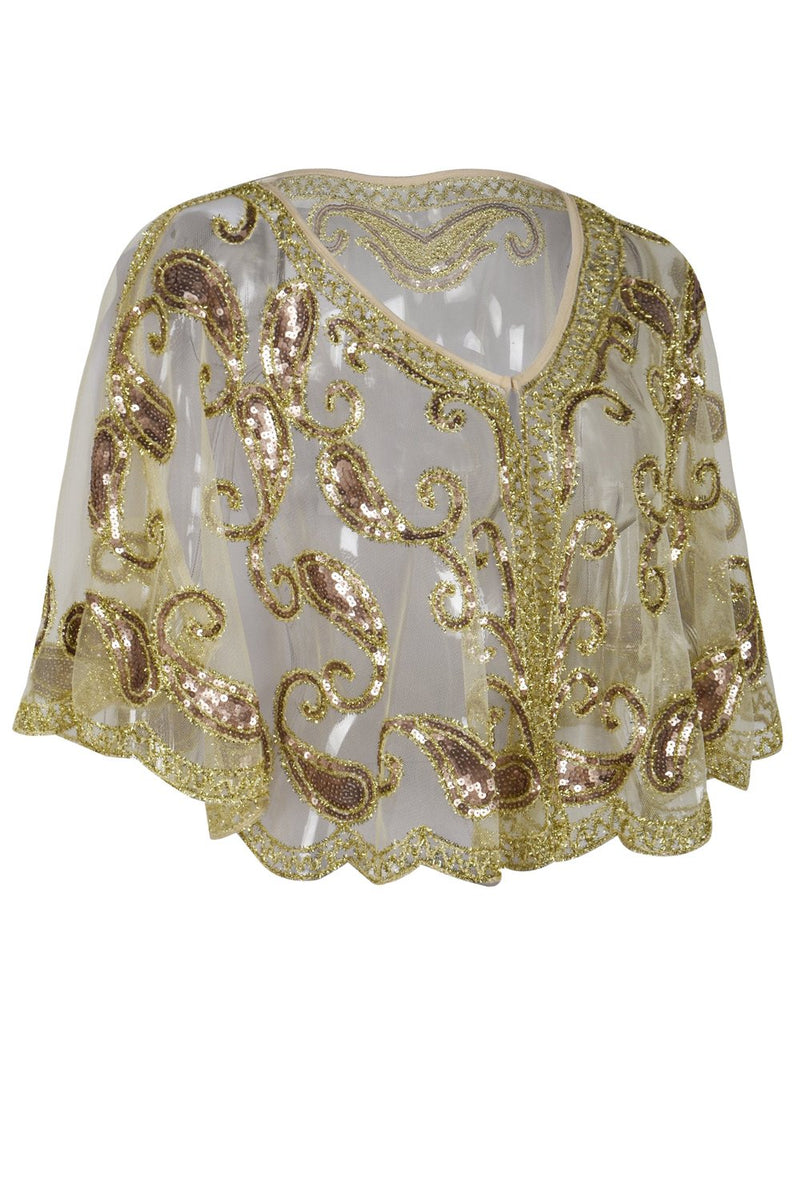 Load image into Gallery viewer, 1920s Ivory Glitter Sequins Cape