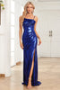 Load image into Gallery viewer, Mermaid Spaghetti Straps Navy Long Prom Dress with Split Front