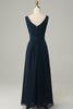 Load image into Gallery viewer, Navy V Neck Sleeveless A Line Long Bridesmaid Dress
