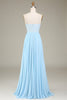 Load image into Gallery viewer, Sky Blue A-Line Spaghetti Straps Chiffon Long Bridesmaid Dress With Beading