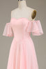 Load image into Gallery viewer, Blush Pink A-Line Off the Shoulder Chiffon Long Bridesmaid Dress