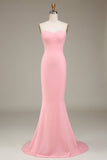 Blush Pink Mermaid Sweetheart Satin Long Bridesmaid Dress