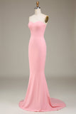 Blush Pink Mermaid Sweetheart Satin Long Bridesmaid Dress