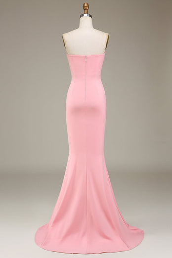 Blush Pink Mermaid Sweetheart Satin Long Bridesmaid Dress