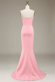 Blush Pink Mermaid Sweetheart Satin Long Bridesmaid Dress