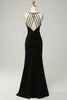 Load image into Gallery viewer, Black Halter Sheath Open Back Long Bridesmaid Dress