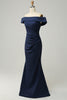 Load image into Gallery viewer, Navy Off The Shoulder Sparkly Sheath Long Bridesmaid Dress