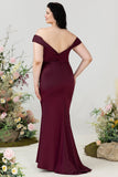 Mermaid Off The Shoulder Burgundy Plus Size Wedding Party Dress