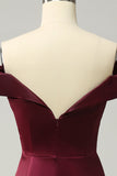 Burgundy Off The Shoulder Sheath Long Bridesmaid Dress