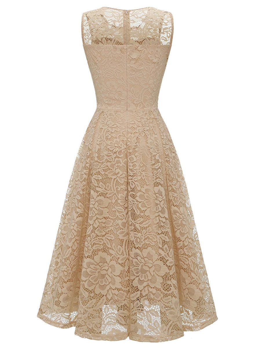 Load image into Gallery viewer, Champagne Lace Dress with Pockets