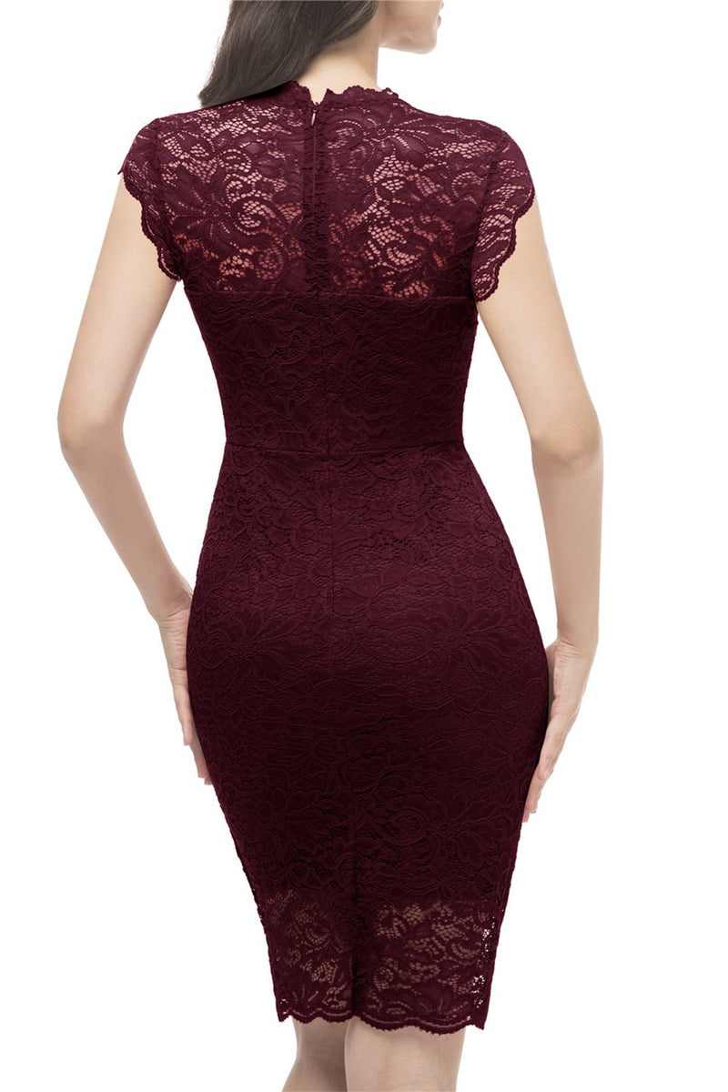 Load image into Gallery viewer, Burgundy Bodycon Lace Dress