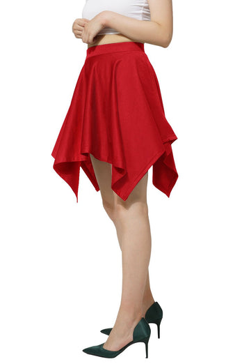 Basic Solid Stretchy High Waist A-line Flared Skater Skirt