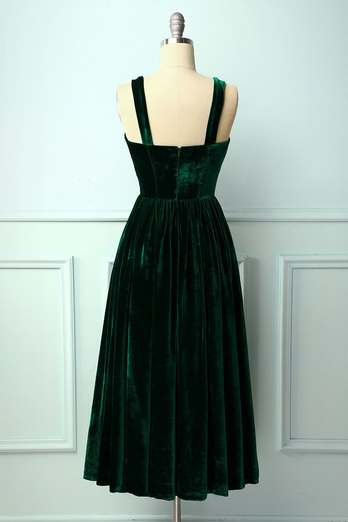Straps Dark Green Velvet Dress