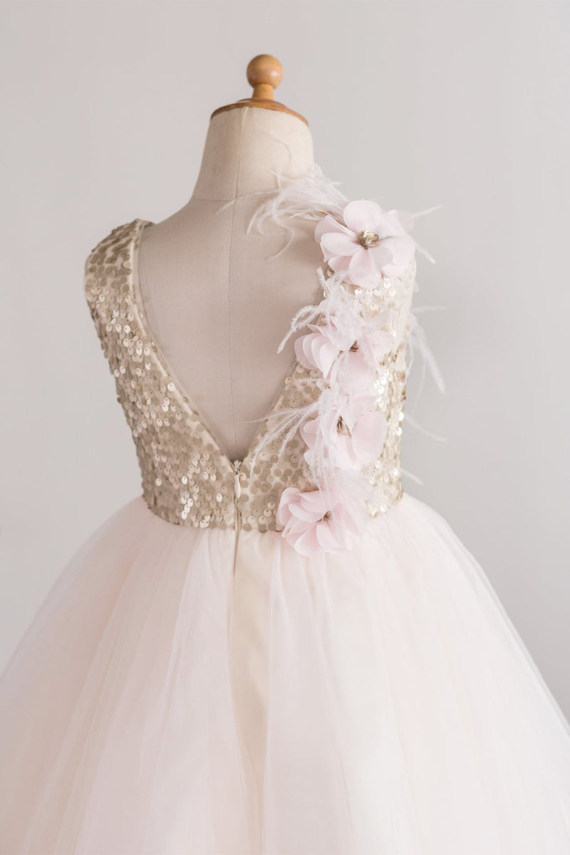 Load image into Gallery viewer, Champagne Sequins Flower Girl Dress