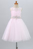 Load image into Gallery viewer, Lace Pink Flower Girl Dress with Beaded