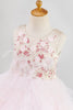 Load image into Gallery viewer, Embroidery Pink Flower Girl Dress with Feather