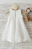 Jewel White Flower Girl Dress with Bowknot