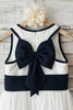 Load image into Gallery viewer, Navy White Flower Girl Dress with Bowknot