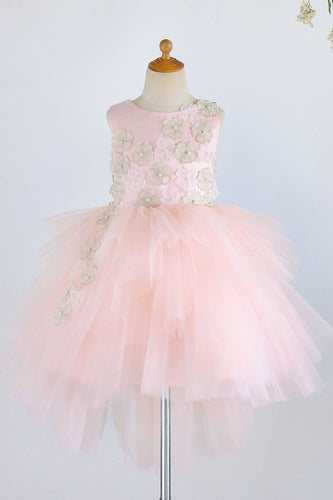 Jewel Pink Tulle Flower Girl Dress with Appliques