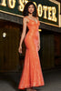 Load image into Gallery viewer, Sparkly Mermaid Spaghetti Straps Orange Sequins Prom Dress with Split Front
