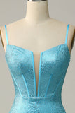 Mermaid Spaghetti Straps Blue Beaded Prom Dress