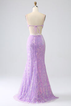Sparkly Mermaid Spaghetti Straps Sequins Prom Dress with Slit