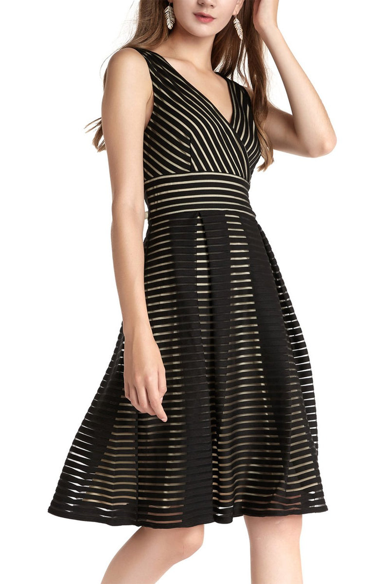 Load image into Gallery viewer, A Line V Neck Black Holiday Dress