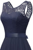 Load image into Gallery viewer, Navy Round Neck Lace Dress with Open Back