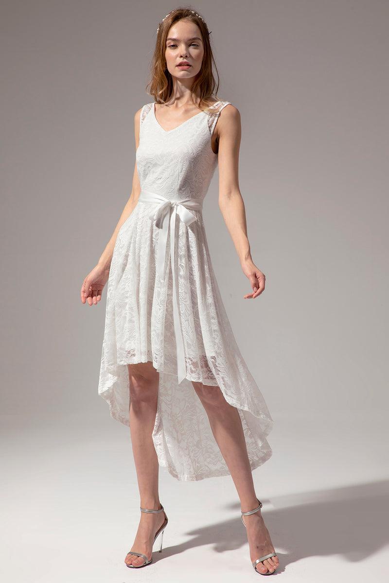 Load image into Gallery viewer, White Lace High-low Dress