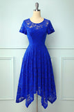 Asymmetical Royal Blue Lace Dress