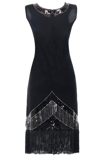 1920s Silver Sequins Fringe Flapper Dress