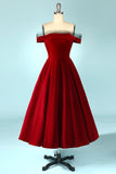 Burgundy Off the Shoulder Velvet Dress