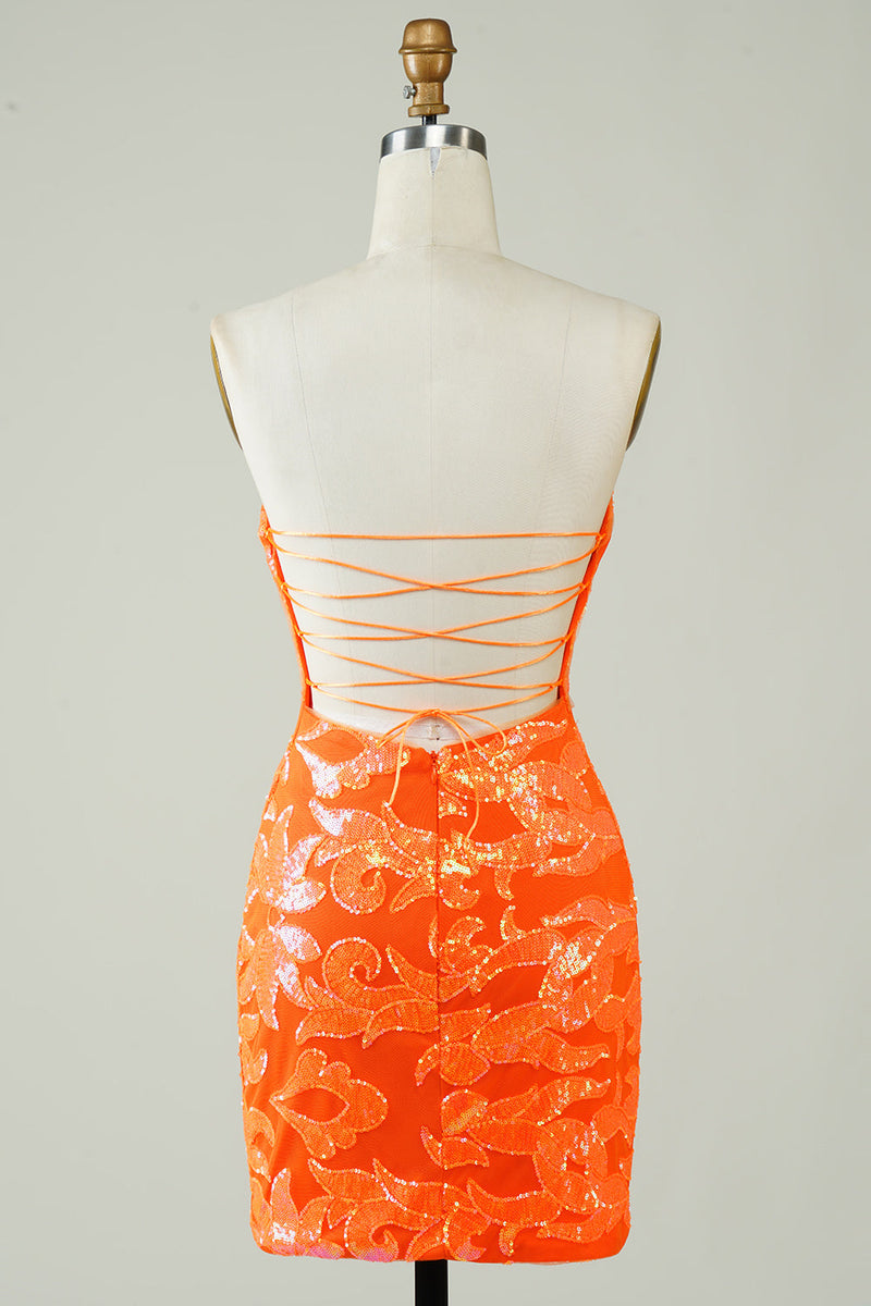 Load image into Gallery viewer, Strapless Orange Tight Homecoming Dress