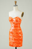 Strapless Orange Tight Homecoming Dress