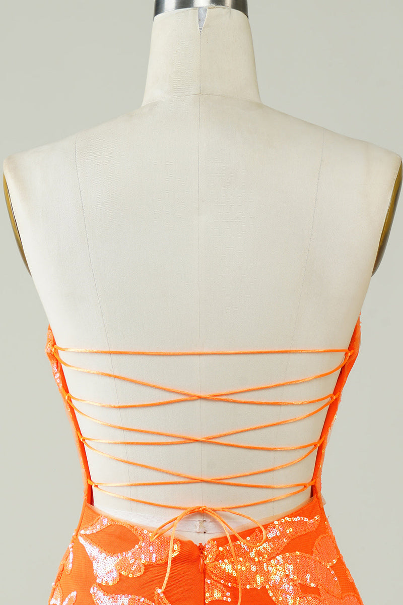 Load image into Gallery viewer, Strapless Orange Tight Homecoming Dress