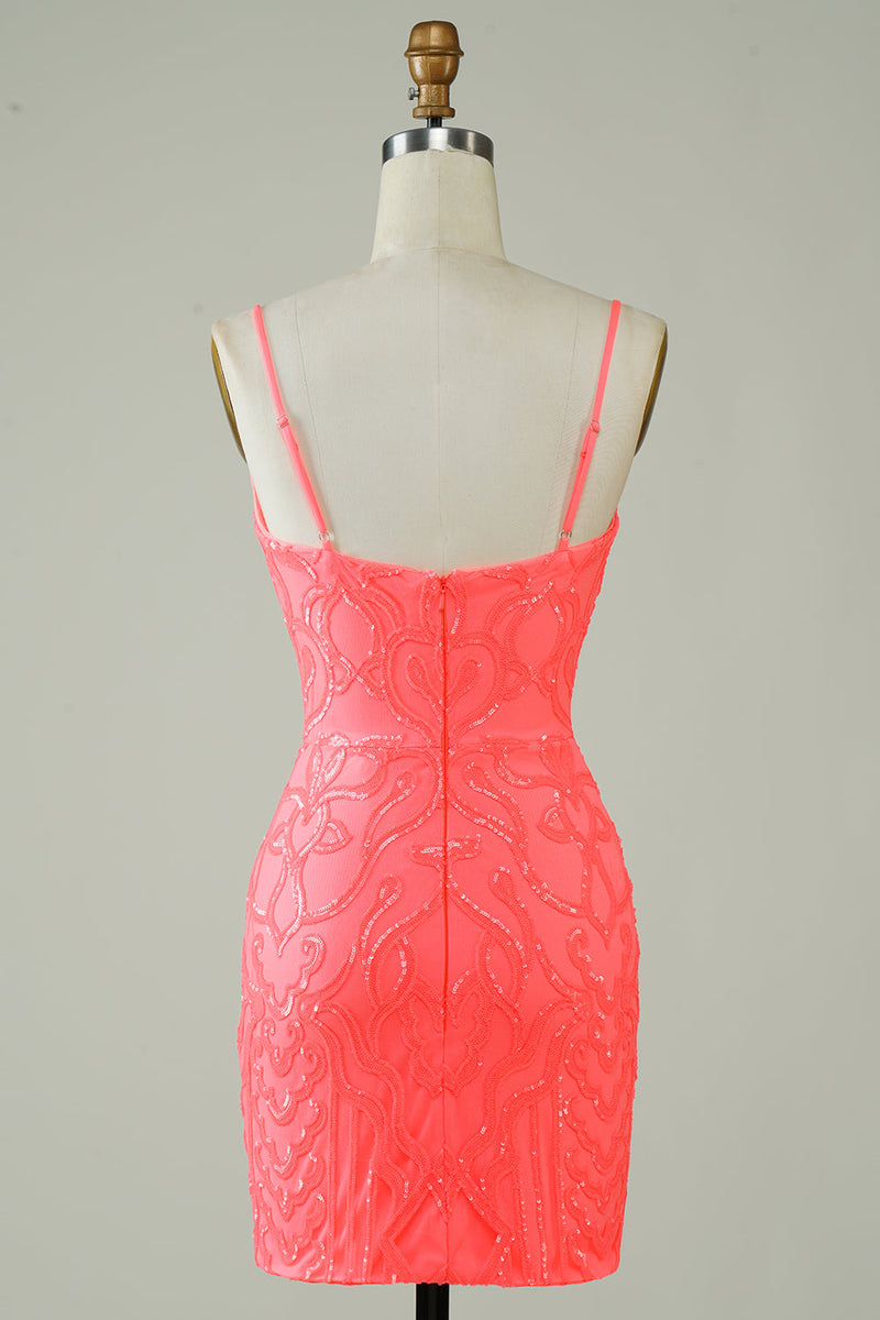 Load image into Gallery viewer, Spaghetti Straps Peach Glitter Tight Homecoming Dress