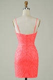 Spaghetti Straps Peach Glitter Tight Homecoming Dress