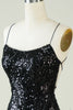 Load image into Gallery viewer, Black Sequins Spaghetti Straps Tight Homecoming Dress