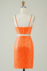 Load image into Gallery viewer, Two Piece Orange Sequins Tight Homecoming Dress