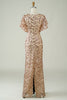 Load image into Gallery viewer, Champagne Sequins Long Prom Dress with Slit Back