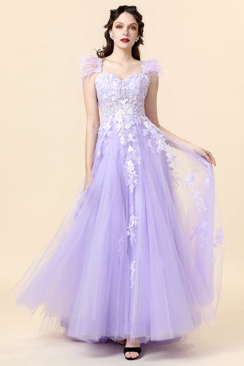 A Line Sweetheart Purple Long Prom Dress with Appliques