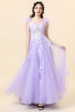 A Line Sweetheart Purple Long Prom Dress with Appliques